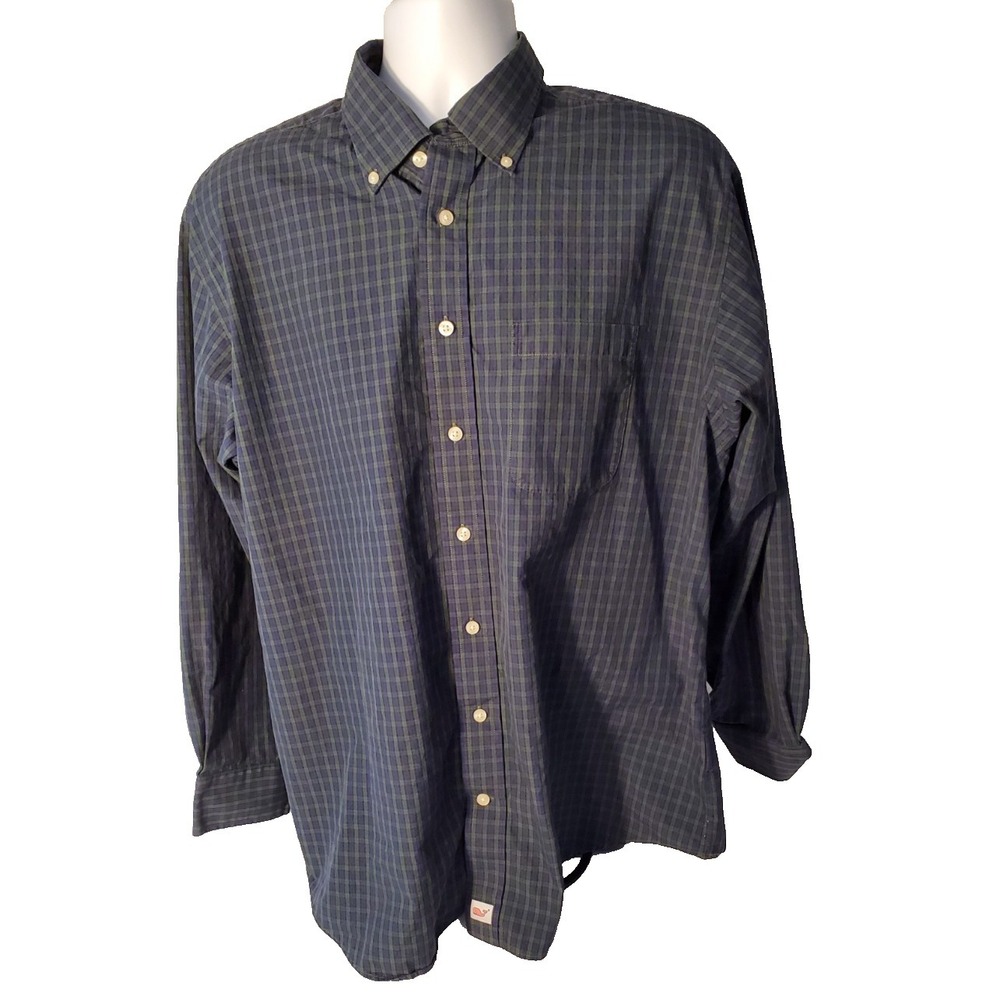 Vineyard Vines Murray Shirt Men XL Blue Green Plaid Button Down Cotton Preppy